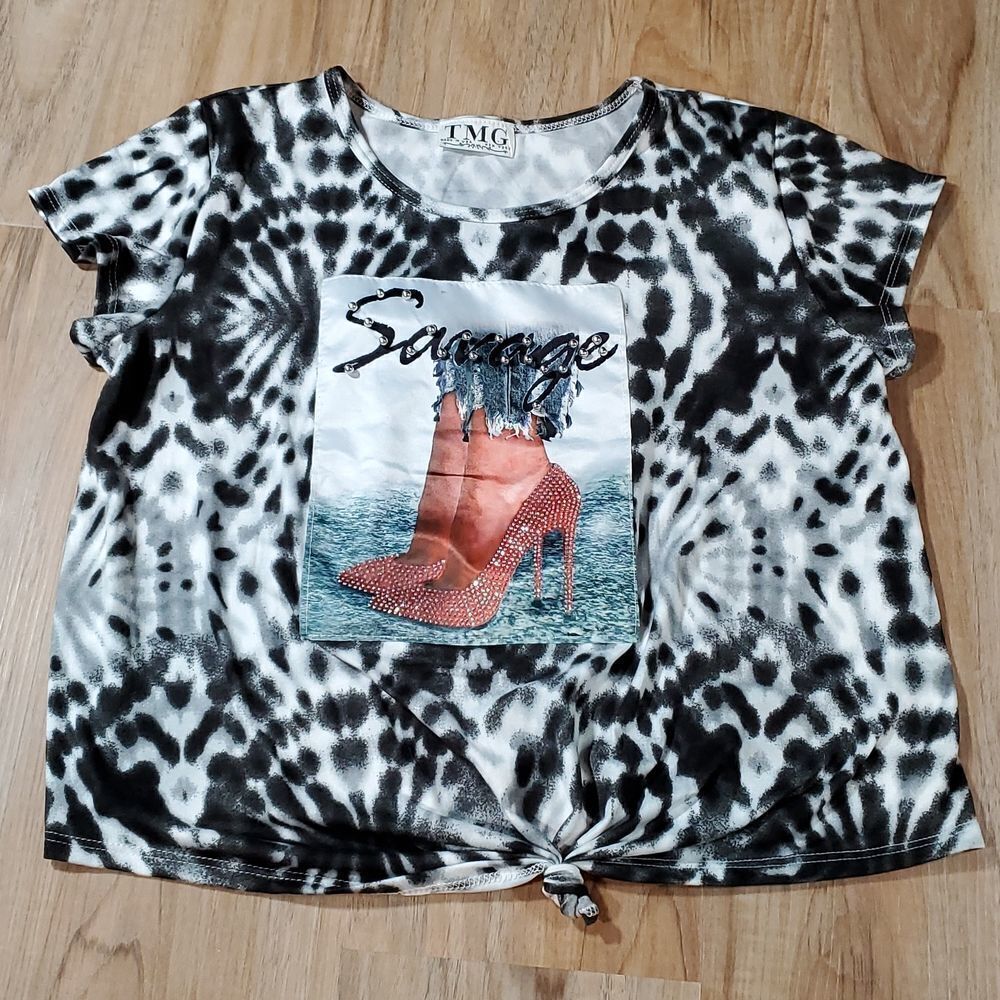 🔺️That's My Girl "Savage" Tie Dye Cropped Short Sleeve Top Large
